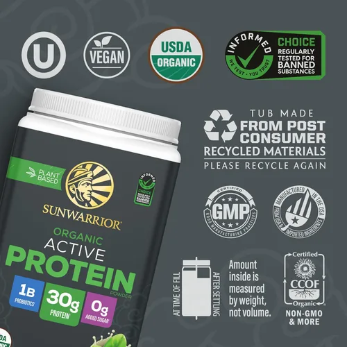 Miniatura 3 de Sunwarrior Proteína orgánica a base de plantas Proteína orgánica vegana en polvo con aminoácidos BCAA más minerales de recuperación y botánicos