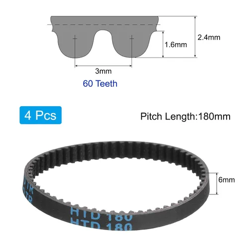 Miniatura 2 de uxcell 4pcs HTD-3M correa dentada de goma 60 dientes, 7.087 in de longitud de paso x 0.236 in de ancho x 0.094 in de altura, correa de distribución