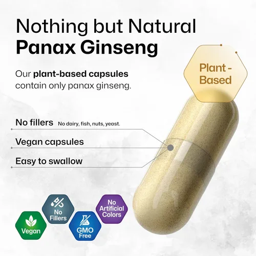 Miniatura 4 de BIO KRAUTER® Suplemento de ginseng para energía, concentración, rendimiento y apoyo inmunológico, ginseng rojo coreano vegano puro, 1600 mg por