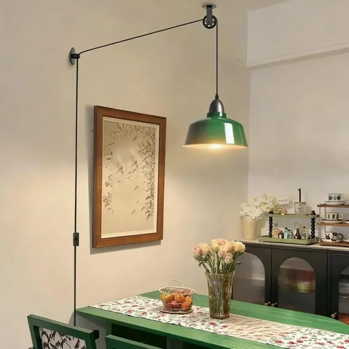 Miniatura 6 de Lámpara Colgante Enchufable, Luces Colgantes de Granja Verdes con Cable Enchufable, Lámpara Colgante de Polea, Accesorio de Luces Colgantes