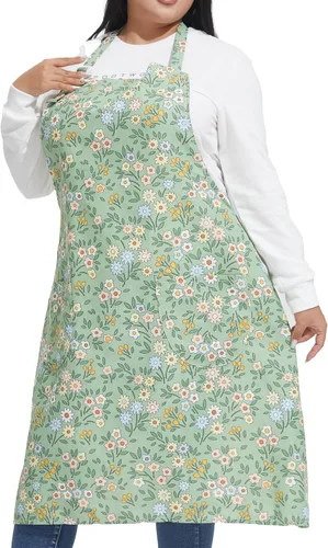Miniatura 19 de Delantales de algodón y lino para hornear, talla grande, para mujer, con bolsillos, cocina