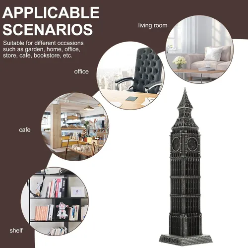 Miniatura 5 de Big Ben Modelo 7.08 pulgadas Aleación Escritorio Arquitectura Escultura Hecho a Mano Vintage Hito Ornamento para el Hogar Oficina Cafetería