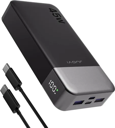 JUOVI J2621 Banco de Energía Cargador Portátil 20000mAh 45W, Paquete de Batería de Carga Rápida PD3.0 QC 4.0 con Pantalla LED, 2 USB-C, 2 USB-A para