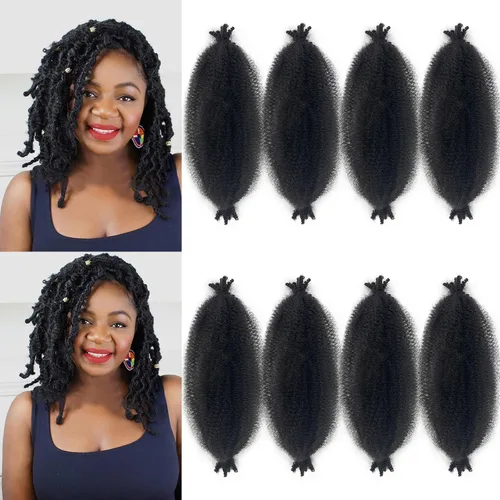 Miniatura 24 de Trenzas de pelo rizado anudadas a crochet estilo afro Marley, 12 pulgadas, pelo pre-separado y trenzado en resorte, trenzas de pelo afro rizado y 4#