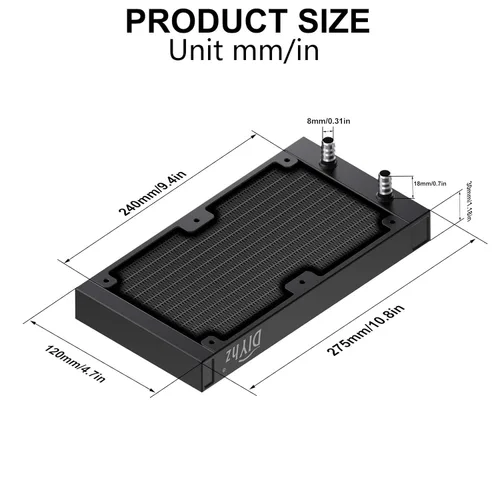 Miniatura 2 de Radiador de Refrigeración por Agua de Aluminio de 12 Tubos para CPU de 240mm, Sin Ventilador de 120mm, DC12V Negro
