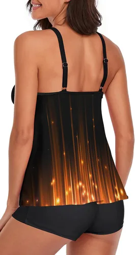 Miniatura 2 de Conjunto de tankini con control de abdomen para mujer, traje de baño de dos piezas, blusa sin mangas con pantalones cortos