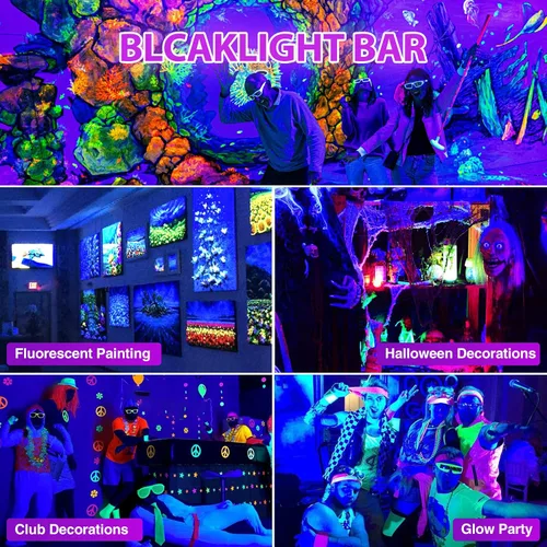 Miniatura 6 de Barra de luz LED negra de 45 W, luces negras para fiesta brillante, luz negra impermeable con enchufe e interruptor, luz de Halloween