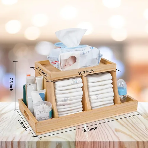 Miniatura 5 de Organizador de Cesta de Pañales, Organizador de Mesa de Cambio, Organizador de Pañales de Madera para Guardería, Organizador de Almacenamiento