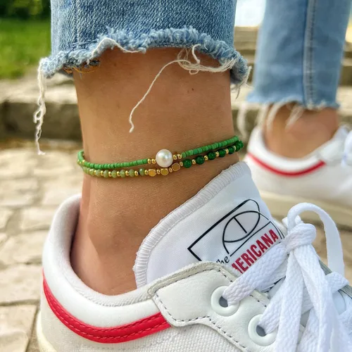 Miniatura 32 de Made by Nami Tobillera bohemia para surfista, impermeable y ajustable, con cuentas para mujer, hecha de cuerda de algodón encerado y cuentas