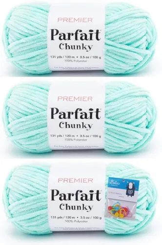 Premier Yarns Parfait - Ovillo de felpilla grueso, 3.5 onzas, 6 unidades, peso súper voluminoso, paquete de 3 unidades con soportes para punto de