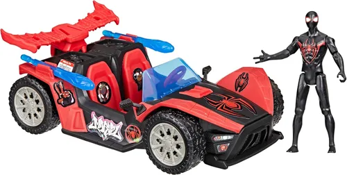 Marvel Spider-Man VenomVersus Epic World of Action Miles Morales Remix Blast Racer 4 pulgadas (3.9 in) figura y coche de juguete, accesorios,