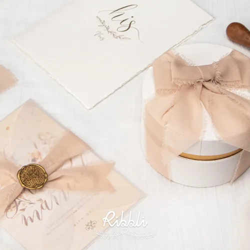 Miniatura 4 de Ribbli Cinta de seda de gasa, 1.5 pulgadas x 30 yardas, cinta de gasa con flecos crema/champán/beige para invitaciones de boda, envoltura de ramos