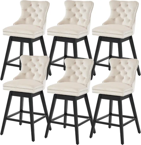 Miniatura 26 de Taburetes de bar con altura de mostrador, taburetes de bar giratorios 360 con respaldos, sillas tapizadas de tela de terciopelo de alta calidad