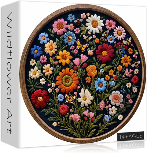 Rompecabezas vintage de flores silvestres para adultos de 1000 piezas, rompecabezas redondo de mariposa abeja planta arte de la naturaleza,