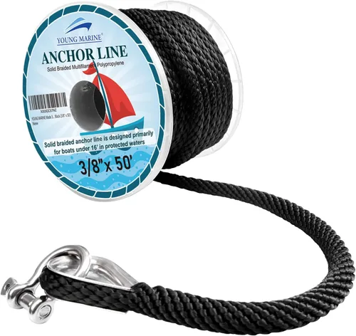 Miniatura 6 de YOUNG MARINE Hecha de 3/8 pulgadas, 100 pies, 150 pies, línea de anclaje trenzada de alta calidad MFP, cuerda de anclaje trenzada con dedal de acero