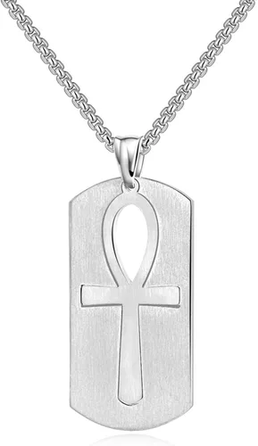 Miniatura 2 de godcow para hombre colgante de acero inoxidable religioso egipcio Ankh Cruz Dog Tag Vintage collar, cadena de 22inch, acero inoxidable, Plateado
