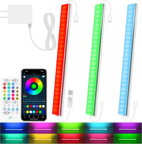 Benreom Kit de 3 luces RGB para debajo del gabinete, aplicación inteligente y control remoto para debajo del gabinete, luces regulables debajo del