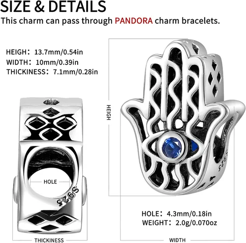 Miniatura 4 de AIEGNOS Dijes de Hamsa de mal de ojo para pulsera, collar de plata de ley 925, cuentas de mal de ojo de Fátima para manos de serpiente europea