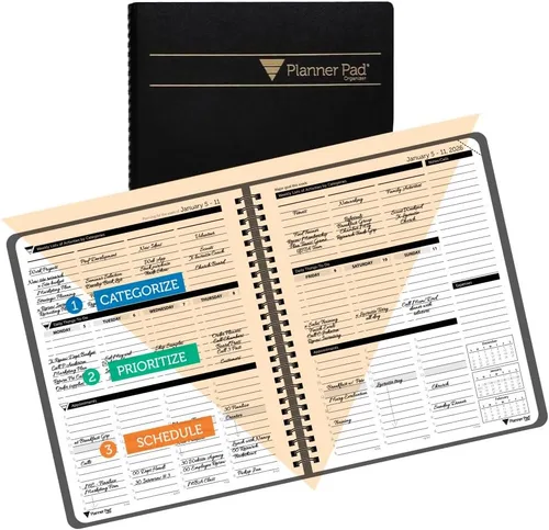 Miniatura 7 de Planner Pad Encuadernado en Espiral Octubre 2024 – Septiembre 2025 6 3/4" x 8 1/2" Organizador Mediano de 3 Niveles Funnel Down de 12 Meses