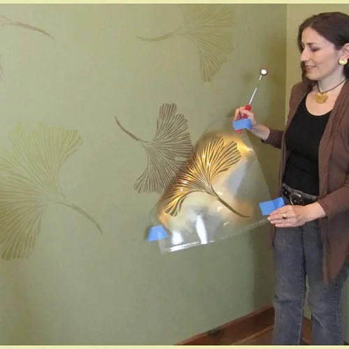 Miniatura 2 de Cutting Edge Stencils Plantilla de pared de ginkgo chino, plantilla de pintura floral reutilizable para paredes, pisos y muebles, cambio de imagen