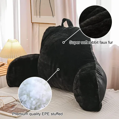 Miniatura 5 de Holawakaka Almohada grande de piel sintética con brazos, almohadas de lectura de piel de conejo perfectas para adultos, adolescentes, niños, brazos