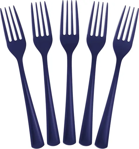 Miniatura 23 de Party Solids Tenedores de plástico negro, 100 piezas, tenedores negros, utensilios desechables, juego de cubiertos de plástico resistente