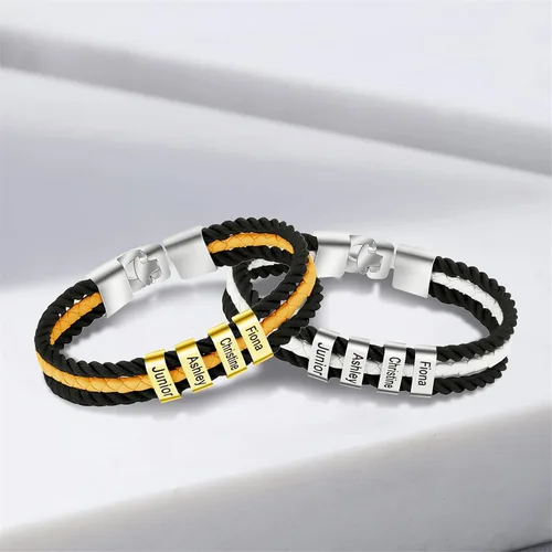 Miniatura 18 de Pulseras de cuero personalizadas para hombre con 1-6 nombres, pulsera trenzada personalizada con cuentas para papá, marido, día del padre, San