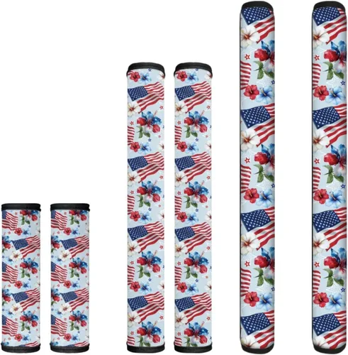 Miniatura 30 de Juego de 6 fundas para manijas de puerta con diseño de margaritas y flores americanas, 4 de julio, Día de la Independencia, fundas para manijas