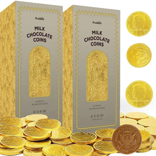 Miniatura 8 de Monedas de chocolate con leche, chocolate belga, sin nueces, diseño de bóveda