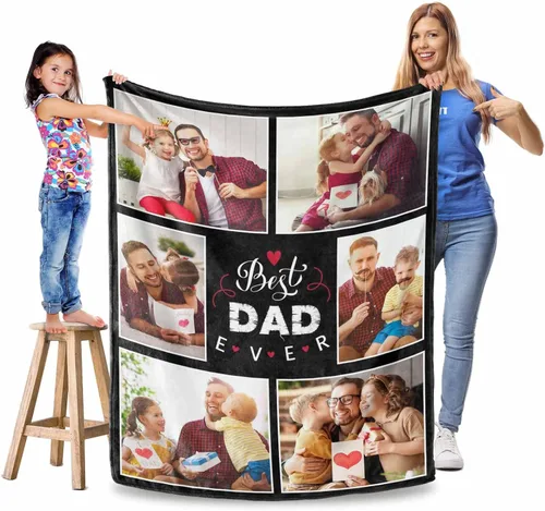 Miniatura 20 de Manta personalizada para el Día del Padre, regalos para papá, mantas personalizadas con fotos, mantas personalizadas de collage de fotos, manta suave