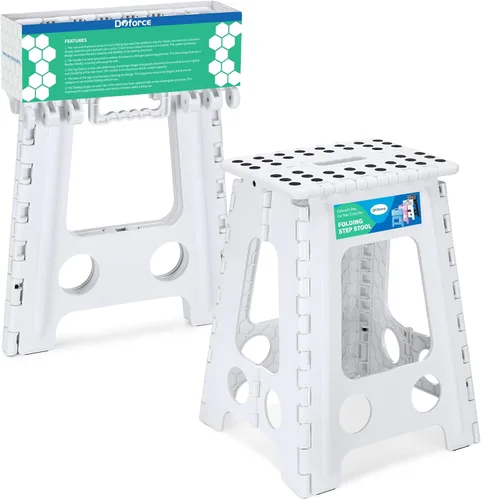 Miniatura 15 de Dyforce Taburete plegable de 16 pulgadas, capacidad de 400 libras, taburete plegable de plástico resistente para adultos, taburete con asa, fácil