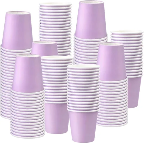 Paquete de 150 vasos de papel morados de 3 onzas, tazas de enjuague bucal, vasos de baño desechables, vasos de papel pequeños de 3 onzas, ideales