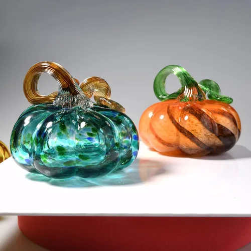 Miniatura 6 de Figura de calabaza de cristal soplado a mano de 3 pulgadas, pisapapeles de calabaza de cristal marrón grande, calabazas de Acción de Gracias