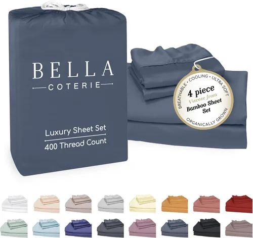 Miniatura 55 de Bella Coterie - Juego de sábanas de lujo de viscosa de bambú para cama tamaño split king 2 sábanas ajustadas para camas Sleep Number y camas 06