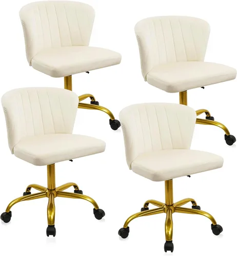 Miniatura 11 de CLATINA Silla de escritorio de terciopelo para el hogar con ruedas de base dorada, altura ajustable, tapizada, cómoda, ergonómica, sin brazos