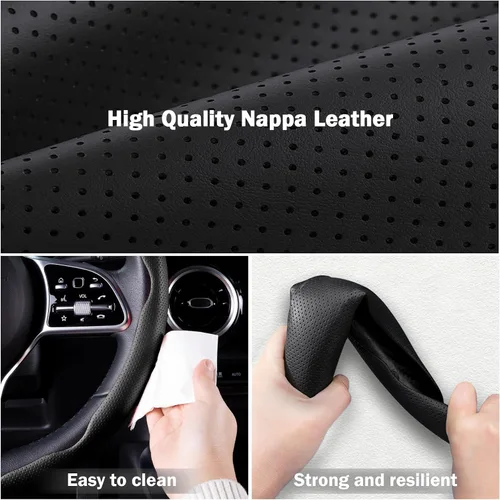 Miniatura 3 de Funda de cuero de napa para volante de automóvil para hombres y mujeres, microfibra ultrafina, antideslizante, transpirable, universal para volante