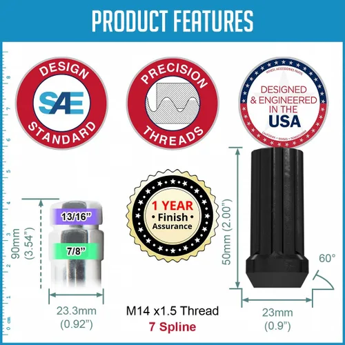 Miniatura 5 de Wheel Accessories Parts 24 tuercas de rosca M14x1.5 14x1.5 de 1.90 pulgadas de largo, 7 ranuras hexagonales para Chevy Silverado 1500 Ford F-150 GMC