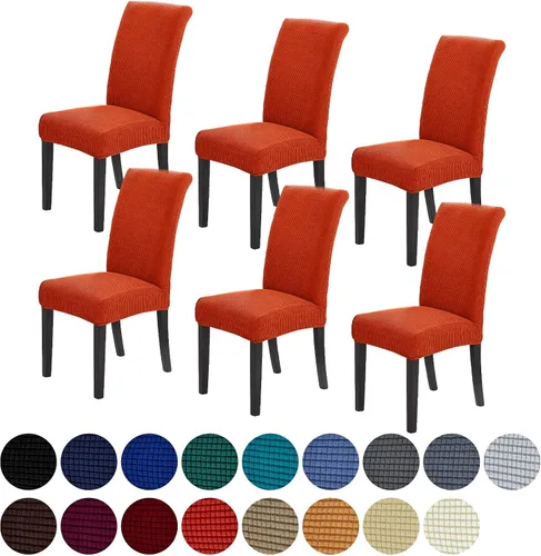 Miniatura 16 de Juego de 6 fundas elásticas para sillas de comedor, fundas para sillas de comedor lavables y removibles, fundas para sillas de comedor protectoras