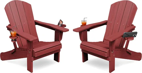 Miniatura 21 de KINGYES Silla plegable Adirondack con portavasos dobles - Sillas de exterior de HDPE para todo clima, silla de patio tipo madera para el patio Negro
