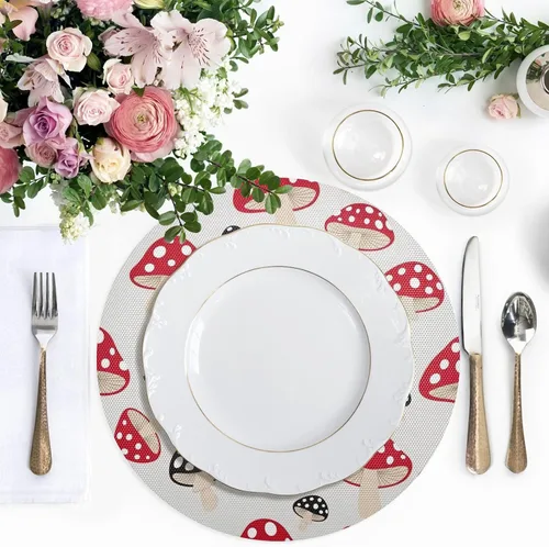 Miniatura 5 de Stylized Red Black Mushrooms Dinner Table Placemats, Non Slip Placemats Round Washable for Kitchen Table one sizex6