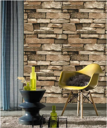 Miniatura 4 de D1016 - Papel tapiz de piedra autoadhesivo, removible, de vinilo de 1.48 x 16.4 pies, para sala de estar, dormitorio, cocina, decoración de pared