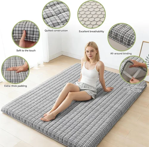 Miniatura 4 de Colchón de futón japonés tamaño Queen – Colchón de espuma de alta densidad de 3.2 pulgadas de grosor – Cama plegable portátil enrollable