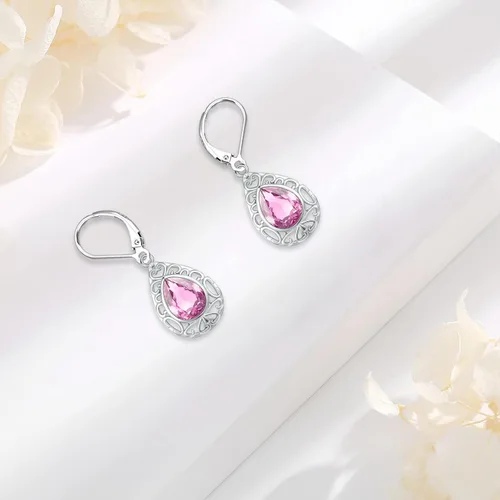 Miniatura 311 de Aretes colgantes de plata de ley con diseño de árbol de la vida, flor, abeja, animales, gato, colibrí, piedra lunar, turquesa, aretes con cierre