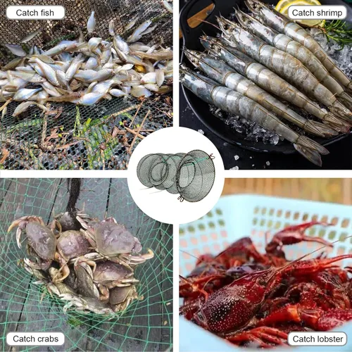 Miniatura 3 de Trampa plegada para cangrejos de 23.6 x 11.8 pulgadas, trampa de cebo de pesca gruesa con cuerda de mano, trampa de red de pesca de langosta