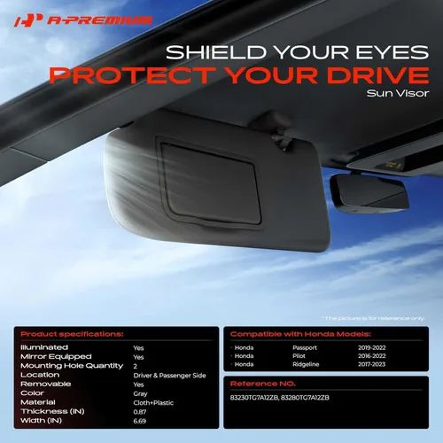 Miniatura 2 de A-Premium Parasol para conductor y pasajero compatible con Honda Pilot 2016-2022, Ridgeline 2017-2023, Passport 2019-2022 - con espejo de tocador