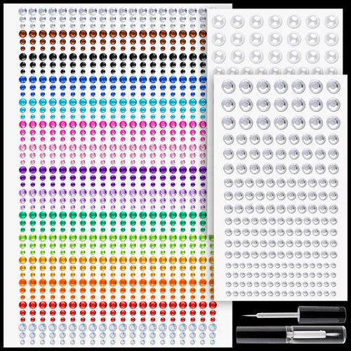 Miniatura 9 de 900 calcomanías de diamantes de imitación en gemas autoadhesivas coloridas para la cara, 0.157 pulgadas, joyas de cristal adhesivas para el cuerpo