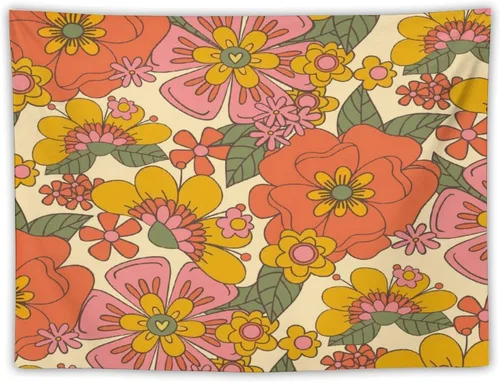 Houselerax Tapiz floral retro de los años 60 y 70, diseño hippie de primavera Groovy Flower Power Flower Boho para colgar en la pared, arte neutro