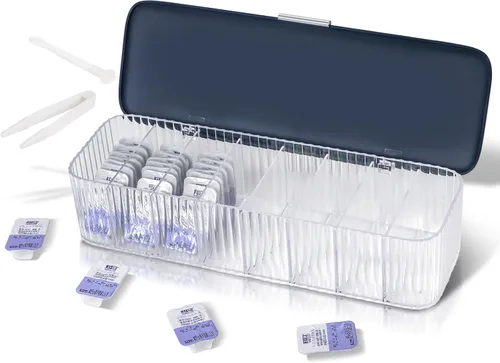 P-80 Organizador diario de lentes de contacto con removedor y pinzas, dispensador de lentes desechable, caja de plástico transparente para todas las
