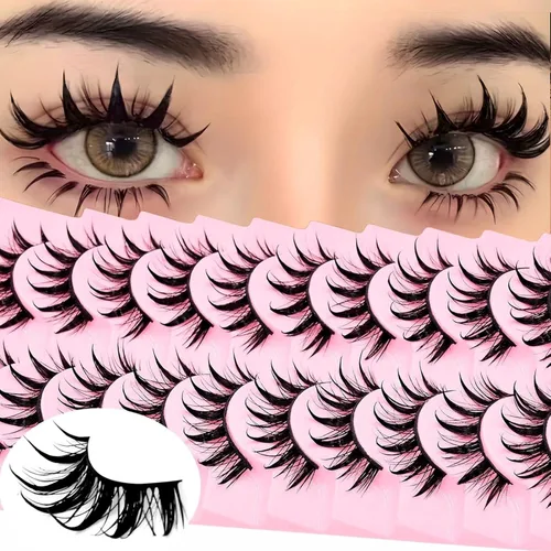 10 pares de pestañas postizas manga de aspecto natural, racimos ondulados, estilo puntiagudo de 0.630 pulgadas, pestañas japonesas de anime cosplay,