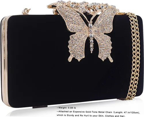 Miniatura 3 de Dexmay - Bolso de noche para mujer con cierre de mariposa y diamantes de imitación